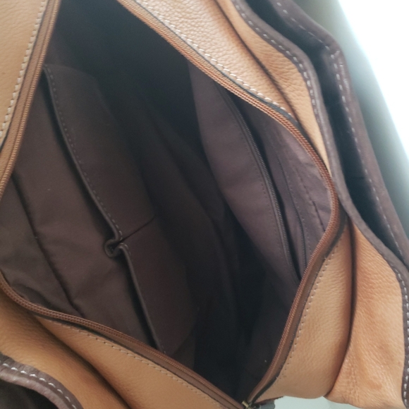 Fossil 1954 Suede Leather Multi Color Patchwork Double Handle Satchel key Fob - Picture 6 of 6